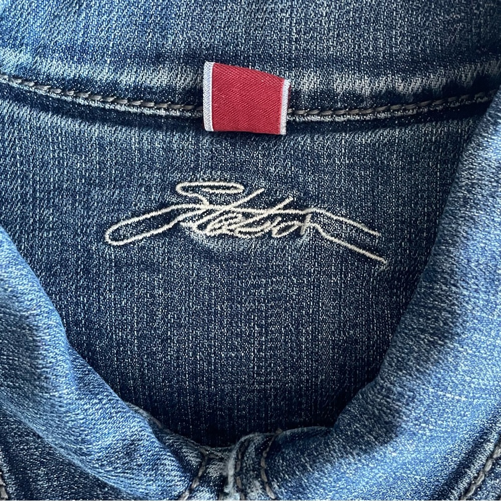 Stetson Denim Trucker Jacket Womens Small Western Southwestern Aztec Embroidered - Picture 10 of 12